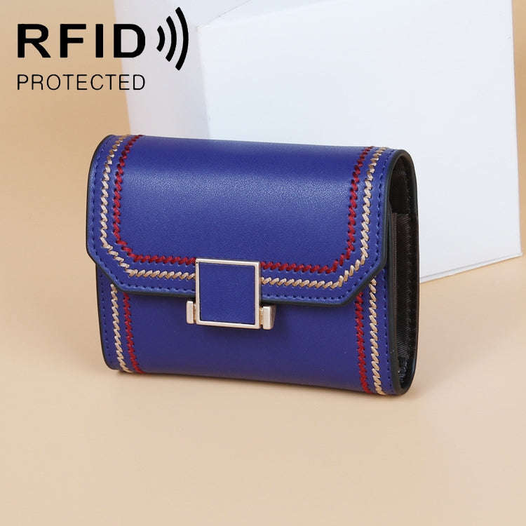 KB190 Cover Type Snap Button Cowhide Leather Organ Shape Multiple Card Slots Anti-magnetic RFID W...