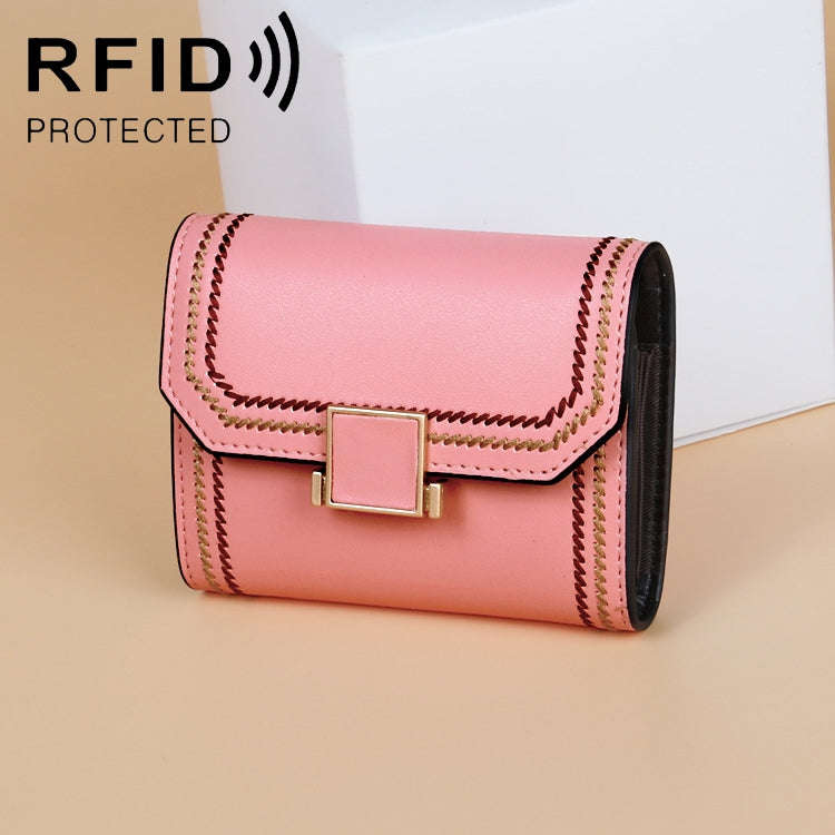 KB190 Cover Type Snap Button Cowhide Leather Organ Shape Multiple Card Slots Anti-magnetic RFID W...