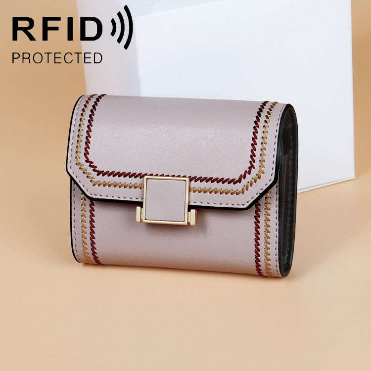 KB190 Cover Type Snap Button Cowhide Leather Organ Shape Multiple Card Slots Anti-magnetic RFID W...