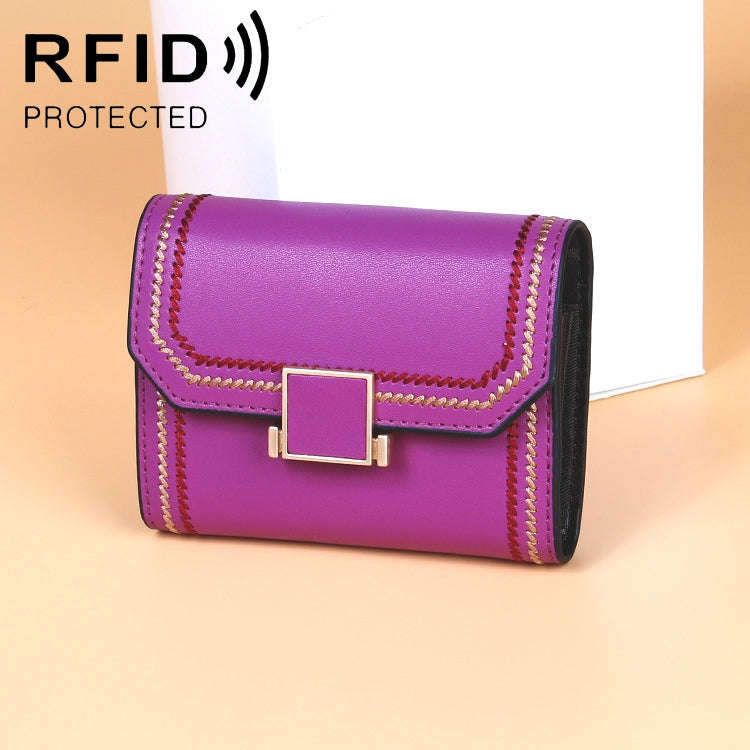 KB190 Cover Type Snap Button Cowhide Leather Organ Shape Multiple Card Slots Anti-magnetic RFID W...