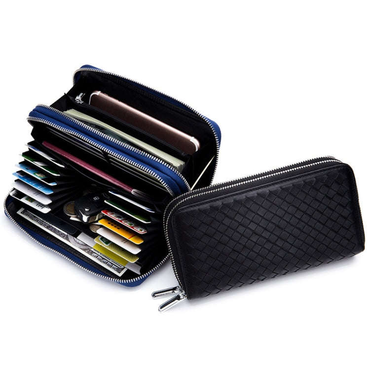 Sheepskin Weave Double Zipper Large Capacity Multiple-Card RFID Anti-Theft Wallet Bag