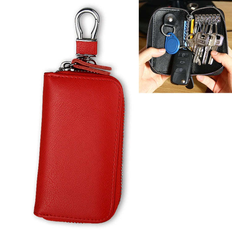 9092 Business Style Multifunctional Genuine Leather Zipper Car Key Bag