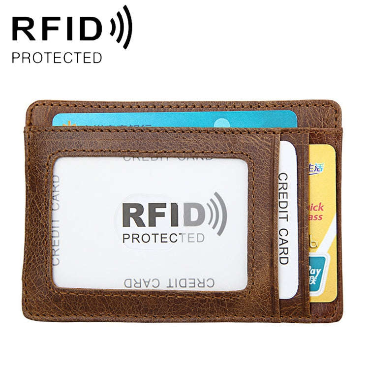 KB80 Antimagnetic RFID Crazy Horse Texture Oil Wax Leather Card Holder Wallet Billfold for Men an...