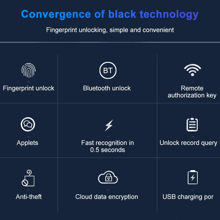 T21FB Micro USB Charging Zinc Alloy Smart Fingerprint + Bluetooth Single Open Drawer Lock File Ca...