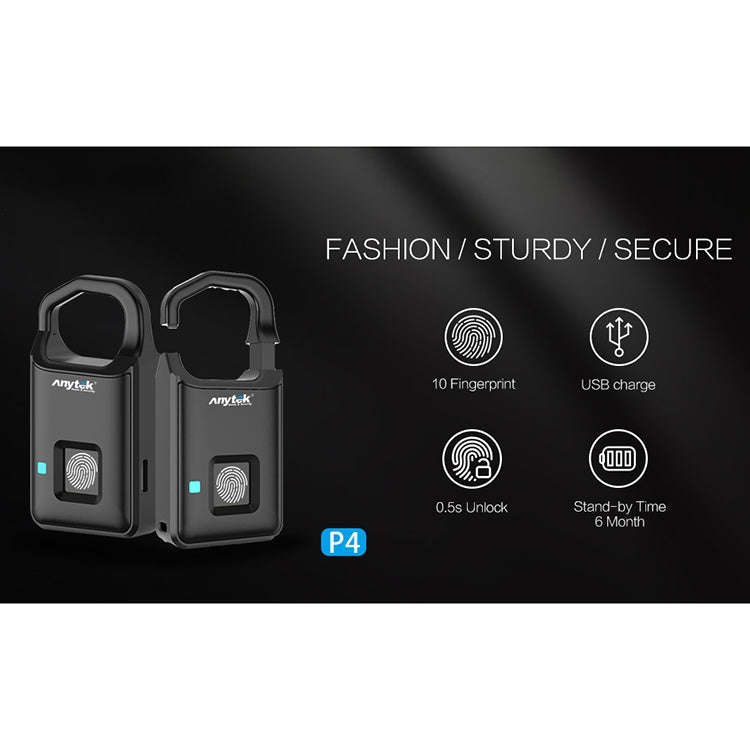Anytek P4 3.7V Micro USB Charging Semiconductor Fingerprint Sensing Small Padlock, P4