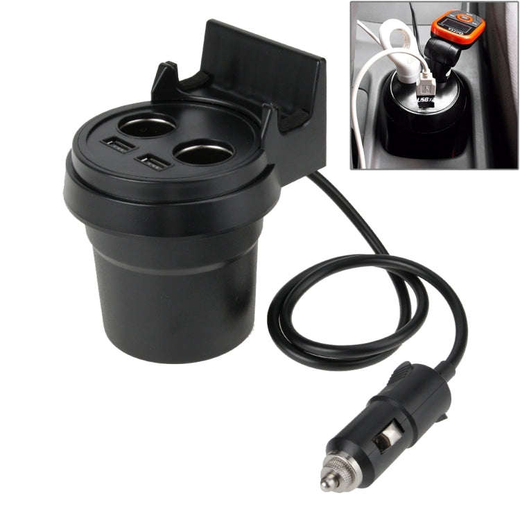 5V 1A+2.4A Two USB Ports & Two Car Cigarette Lighter Socket Car Charger with Holder Function, 5V ...