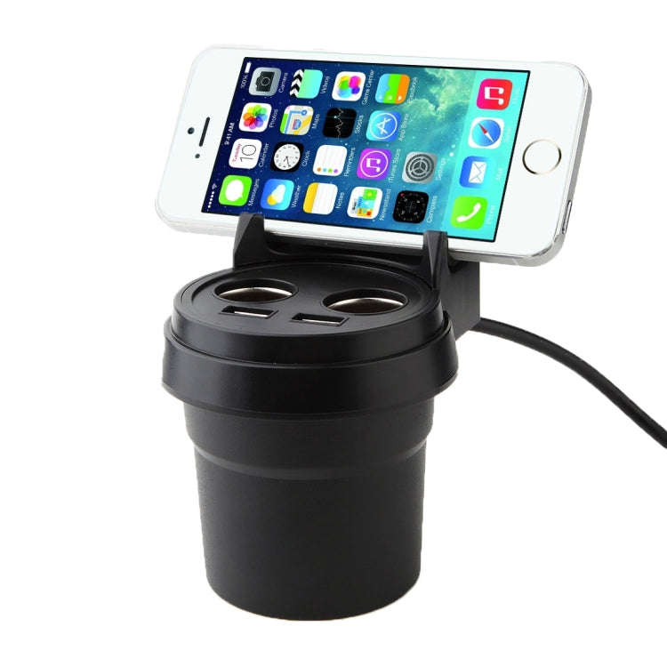 5V 1A+2.4A Two USB Ports & Two Car Cigarette Lighter Socket Car Charger with Holder Function, 5V ...