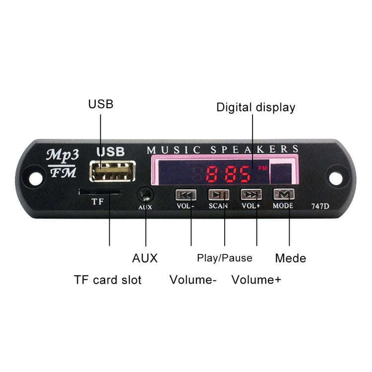 Car 12V Audio MP3 Player Decoder Board FM Radio TF USB 3.5 mm AUX, without Bluetooth and Recordin...