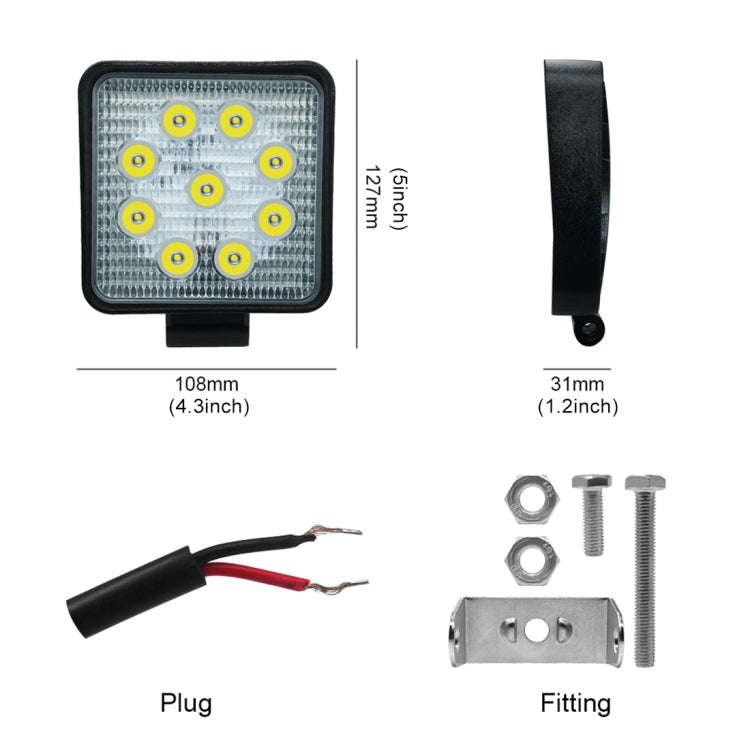6.7W White Light Square-Shaped Waterproof Car Boat Marine Work Lights Spotlight LED Bulbs, DC 9-3...