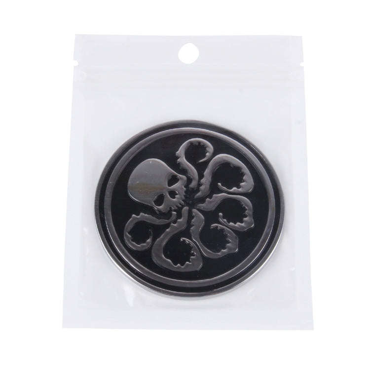 Skull Pattern Circular Shape Shining Metal Car Free Sticker, Skull 4, Circular Skull