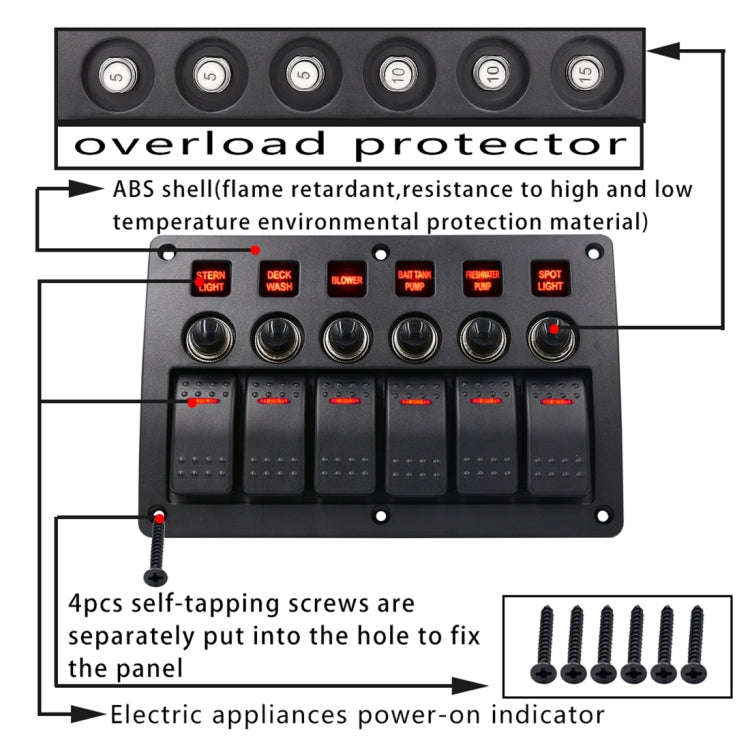 3Pin 6 Way Switches Combination Switch Panel with Light and Projector Lens for Car RV Marine Boat...