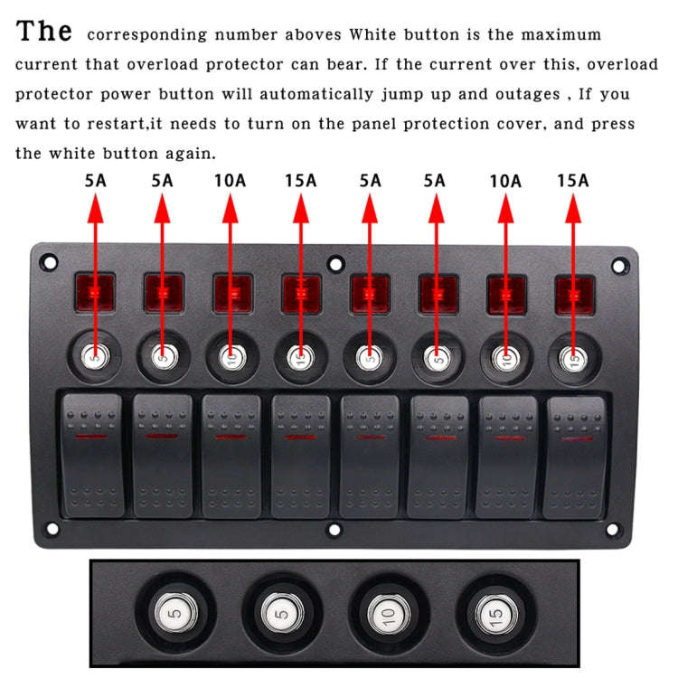 3Pin 8 Way Switches Combination Switch Panel with Light and Projector Lens for Car RV Marine Boat...