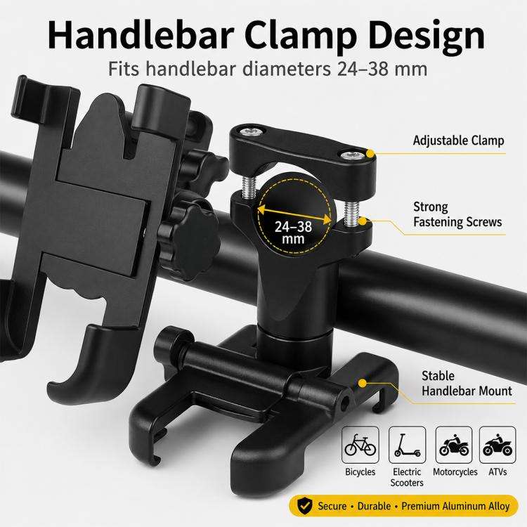 Motorcycle Handlebar Aluminum Alloy Phone Bracket, Suitable for 60-100mm Device, Handlebar Bracke...