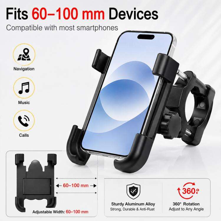 Motorcycle Handlebar Aluminum Alloy Phone Bracket, Suitable for 60-100mm Device, Handlebar Bracke...