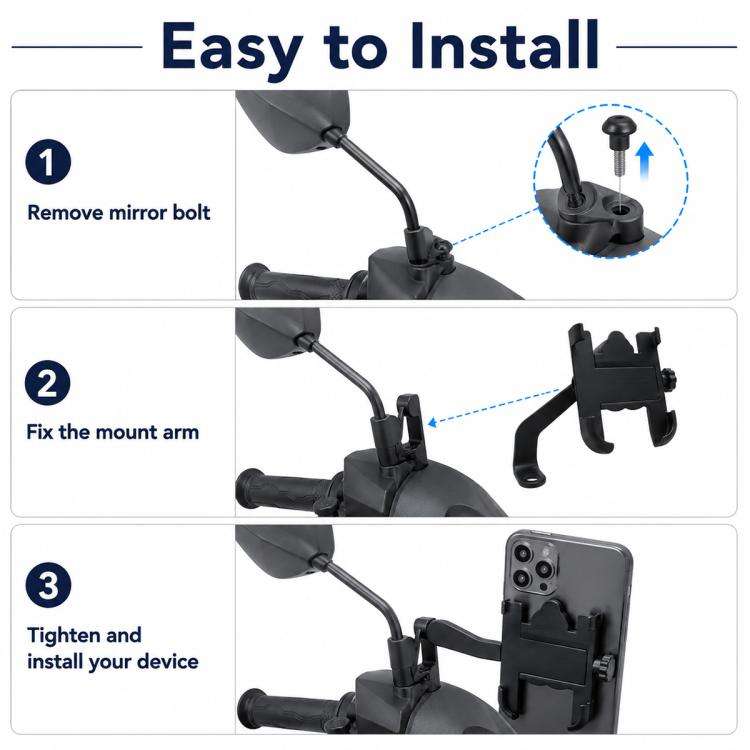 Motorcycle Rear View Mirror Aluminum Alloy Phone Bracket, Suitable for 60-100mm Device, Rear View...