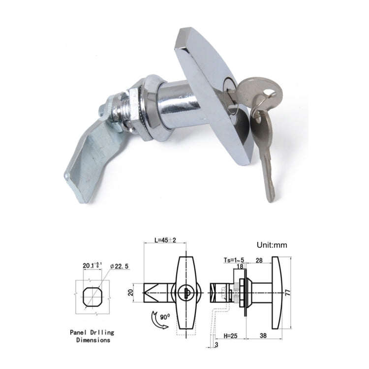 2 PCS Silver T Shape Handle Paddle Entry Door Latch & Keys Tool Box Lock for Trailer / Yacht / Tr...