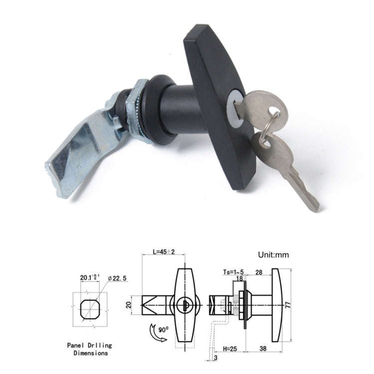 2 PCS Black T Shape Handle Paddle Entry Door Latch & Keys Tool Box Lock for Trailer / Yacht / Tru...