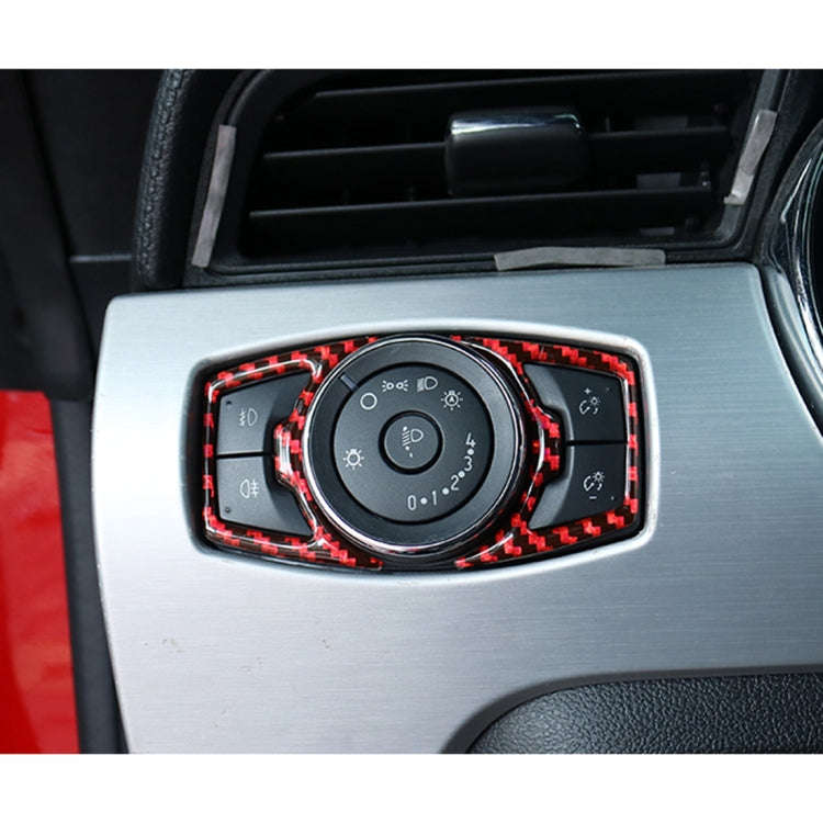 2 in 1 Car Carbon Fiber Headlight Switch Button Frame Decorative Sticker for Ford Mustang 2015-20...