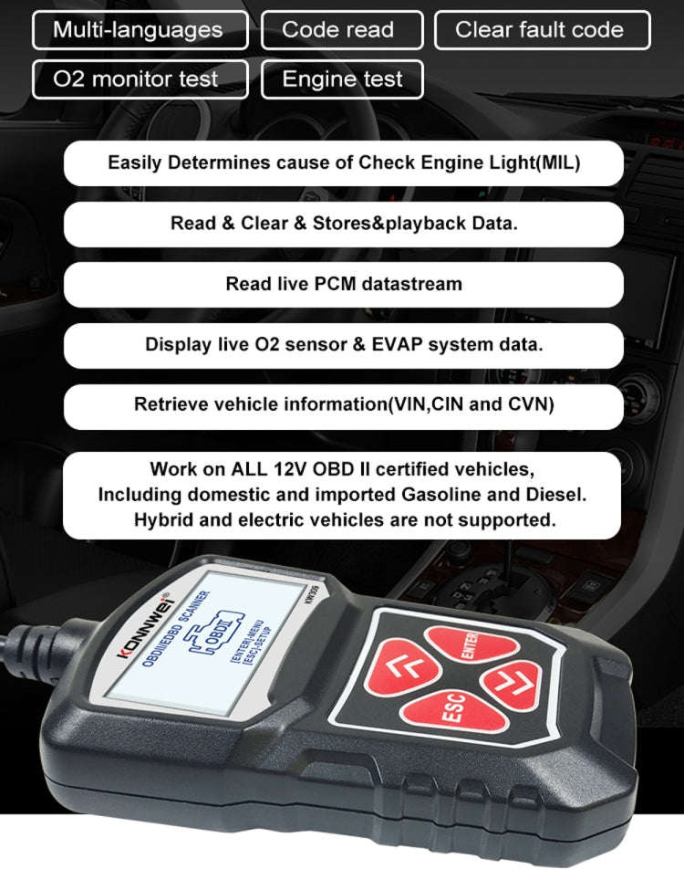 KONNWEI KW309 V309 V310 MS309 Code Reader OBD2 Scanner Diagnostic Tool, KW309