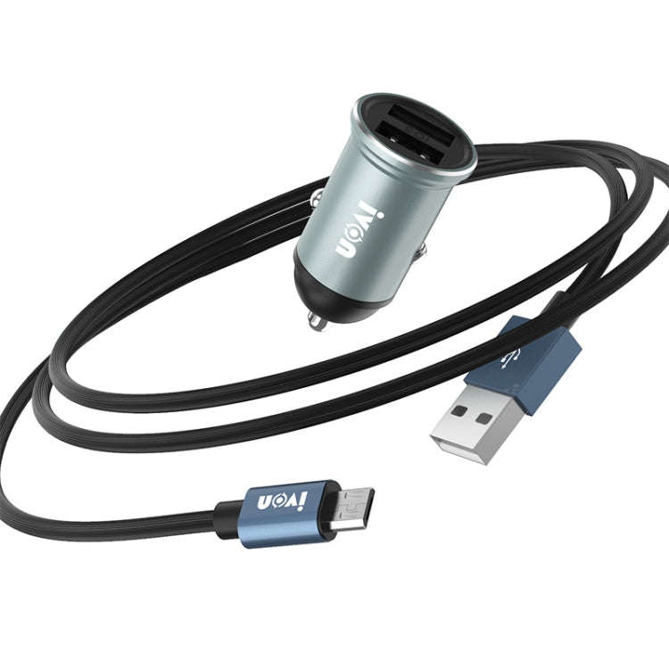 IVON CC37 15W 3.1A Dual USB Mini Car Charger + 1m USB to Micro USB Fast Charge Data Cable Set, Mi...