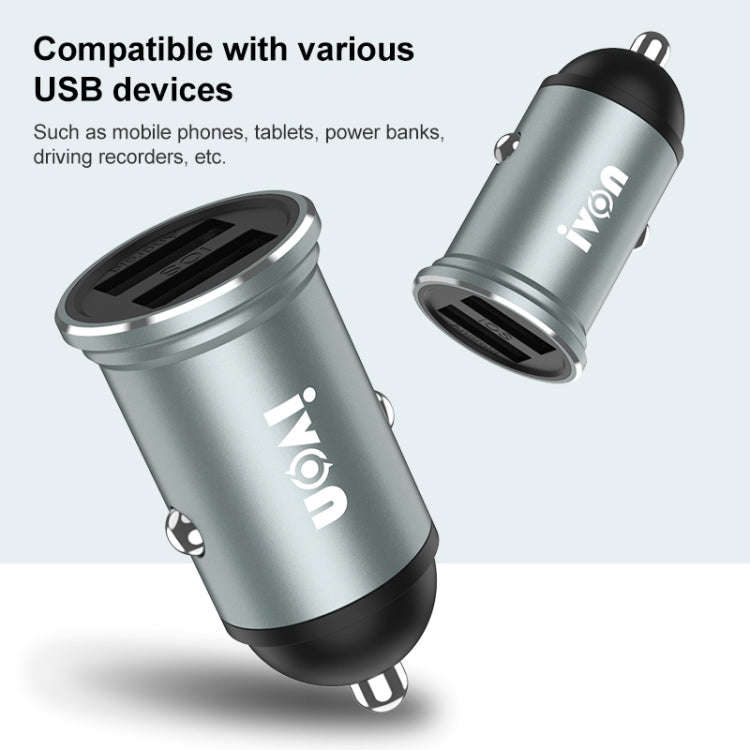 IVON CC37 15W 3.1A Dual USB Mini Car Charger + 1m USB to Micro USB Fast Charge Data Cable Set, Mi...