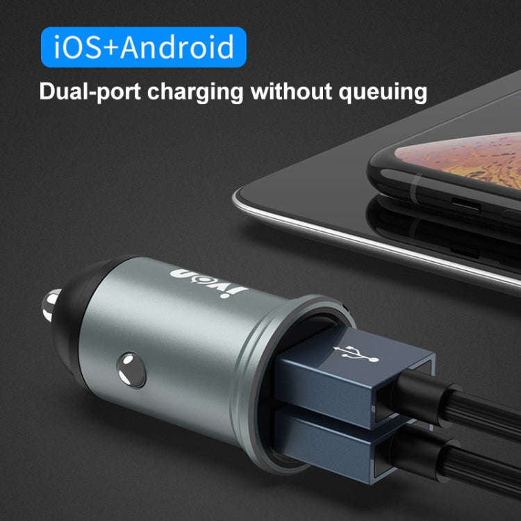 IVON CC37 15W 3.1A Dual USB Mini Car Charger + 1m USB to Micro USB Fast Charge Data Cable Set, Mi...