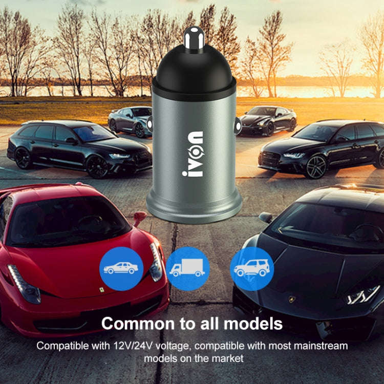 IVON CC37 15W 3.1A Dual USB Mini Car Charger + 1m USB to Micro USB Fast Charge Data Cable Set, Mi...