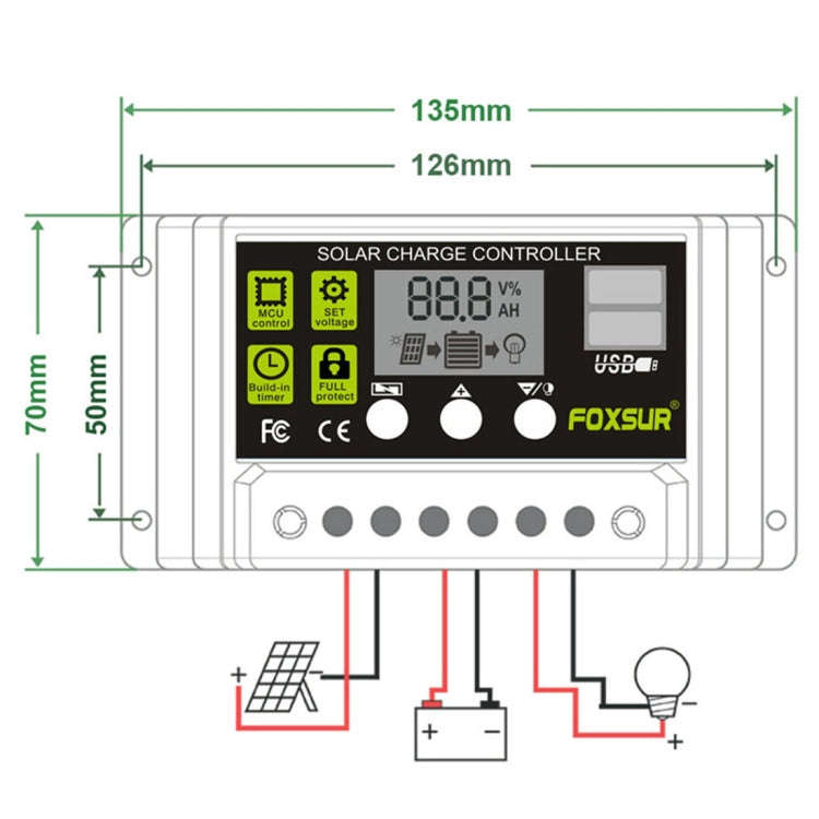FOXSUR 10A Solar Charge Controller 12V / 24V Automatic Identification Controller, 10A
