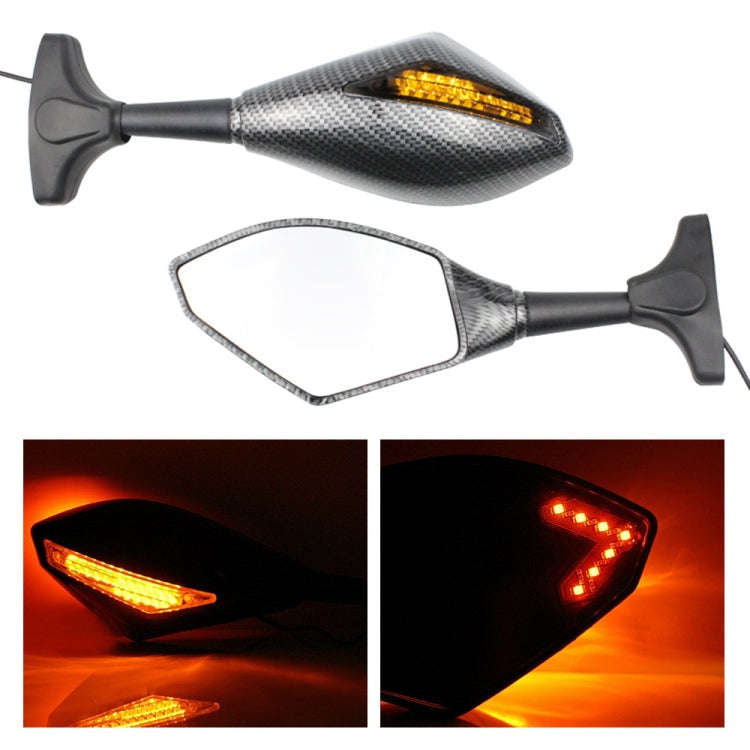 Motorcycle Modified Rear View Mirror Set with Light for Kawasaki, MB-MR021-BK, Carbon Fiber Black