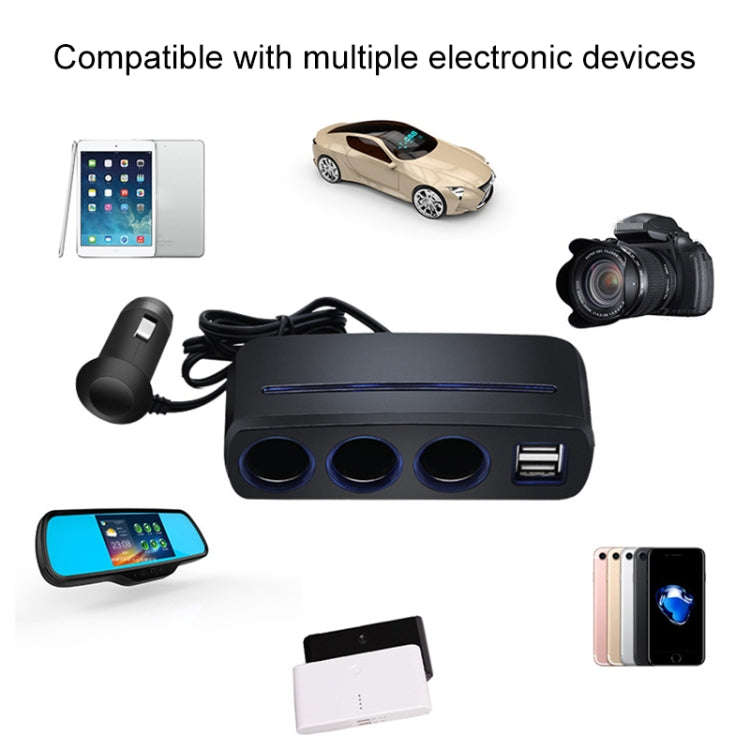 SHUNWEI SD-1938 120W 3A Car 3 in 1 Dual USB Charger Cigarette Lighter with Atmosphere Light, SD-1...