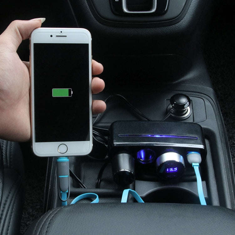 SHUNWEI SD-1938 120W 3A Car 3 in 1 Dual USB Charger Cigarette Lighter with Atmosphere Light, SD-1...