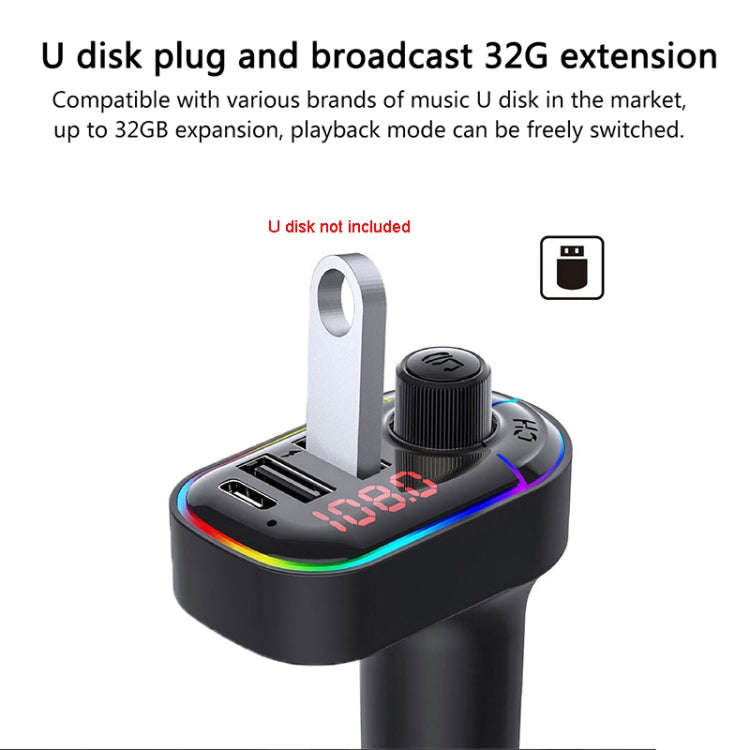 C12 Multifunctional Car Dual USB Charger Bluetooth FM Transmitter with Atmosphere Light, C12