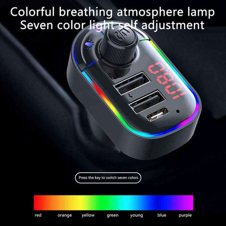 C12 Multifunctional Car Dual USB Charger Bluetooth FM Transmitter with Atmosphere Light, C12