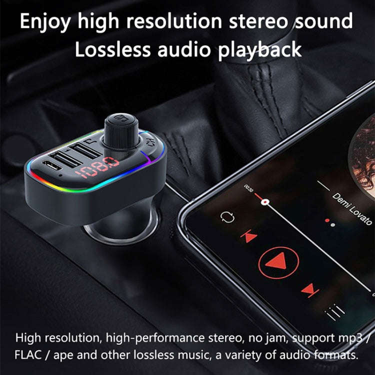 C12 Multifunctional Car Dual USB Charger Bluetooth FM Transmitter with Atmosphere Light, C12
