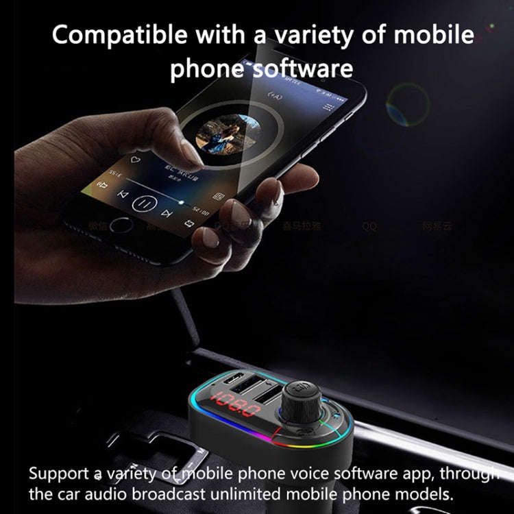C12 Multifunctional Car Dual USB Charger Bluetooth FM Transmitter with Atmosphere Light, C12