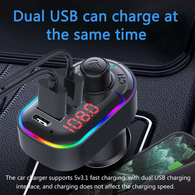 C12 Multifunctional Car Dual USB Charger Bluetooth FM Transmitter with Atmosphere Light, C12