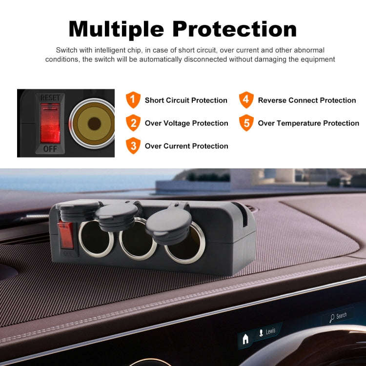3 in 1 12-24V 16A Car Cigarette Lighter Socket with Overload Protection Switch Control, 3 in 1 12...