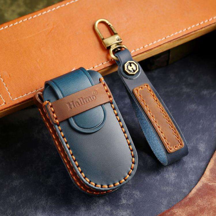 Hallmo Car Cowhide Leather Key Protective Cover Key Case for Jeep Compass, For Jeep Compass