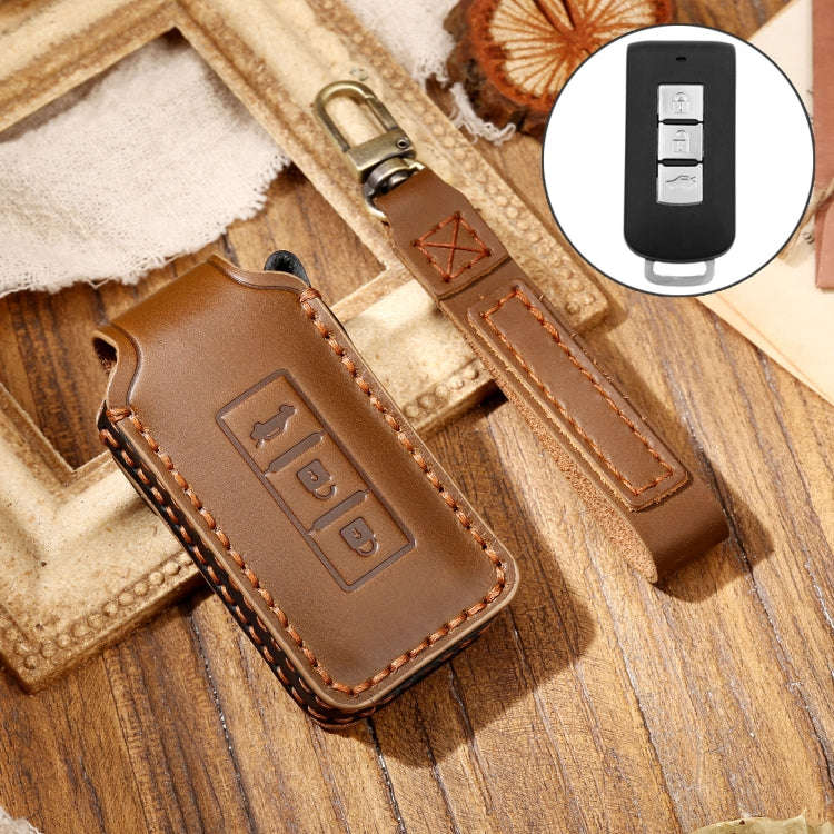 Hallmo Car Cowhide Leather Key Protective Cover Key Case for Mitsubishi Outlander, For Mitsubishi...