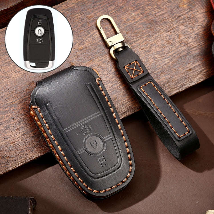 Hallmo Car Cowhide Leather Key Protective Cover Key Case for Ford Focus B Style, For Ford Focus B...