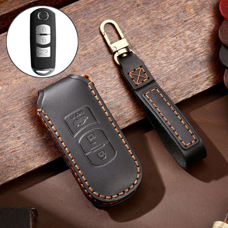 Hallmo Car Cowhide Leather Key Protective Cover Key Case for Mazda Axela 3-button, For Mazda Axel...