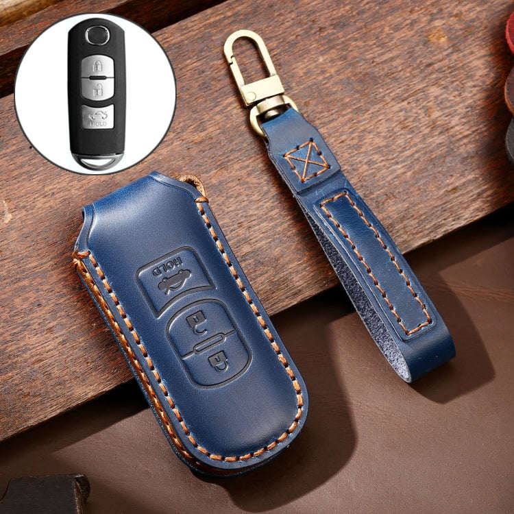 Hallmo Car Cowhide Leather Key Protective Cover Key Case for Mazda Axela 3-button, For Mazda Axel...