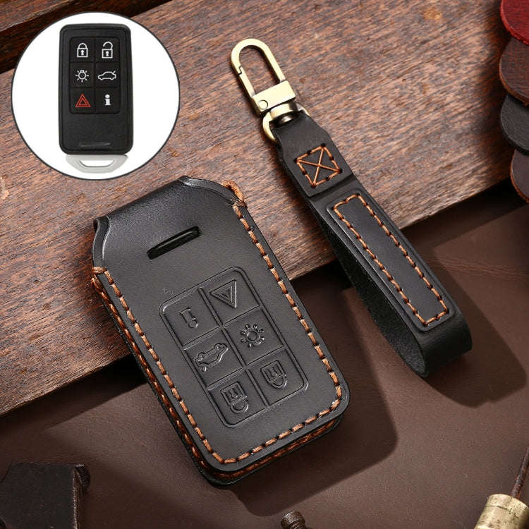 Hallmo Car Cowhide Leather Key Protective Cover Key Case for Volvo 6-button, For Volvo 6-button