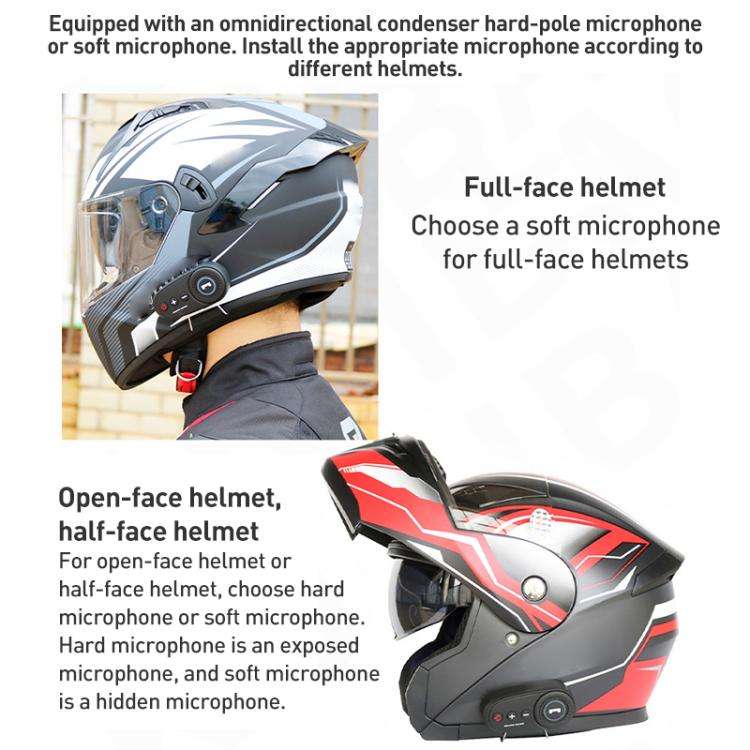 K10 Motorcycle Bluetooth Helmet Headset, Black Hard Pole Microphone, Carbon Fiber Hard Pole Micro...