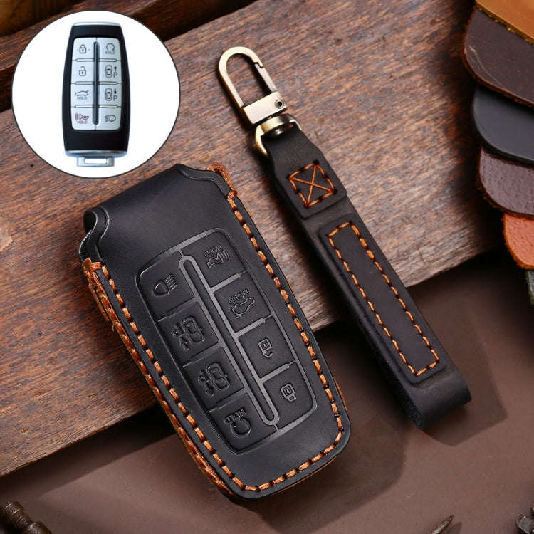 Hallmo Car Cowhide Leather Key Protective Cover Key Case for Hyundai Rohens Genesis 8-button, For...