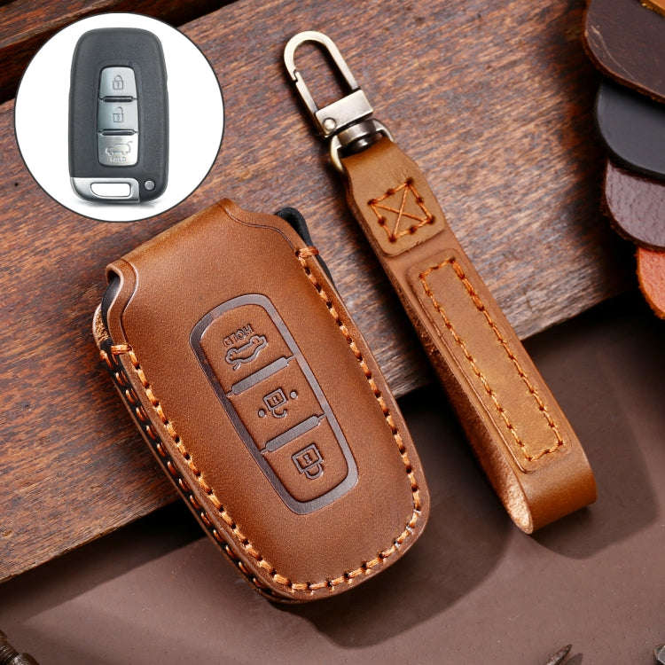 Hallmo Car Cowhide Leather Key Protective Cover Key Case for KIA K2 / K3 / K5 3-button, For KIA K...