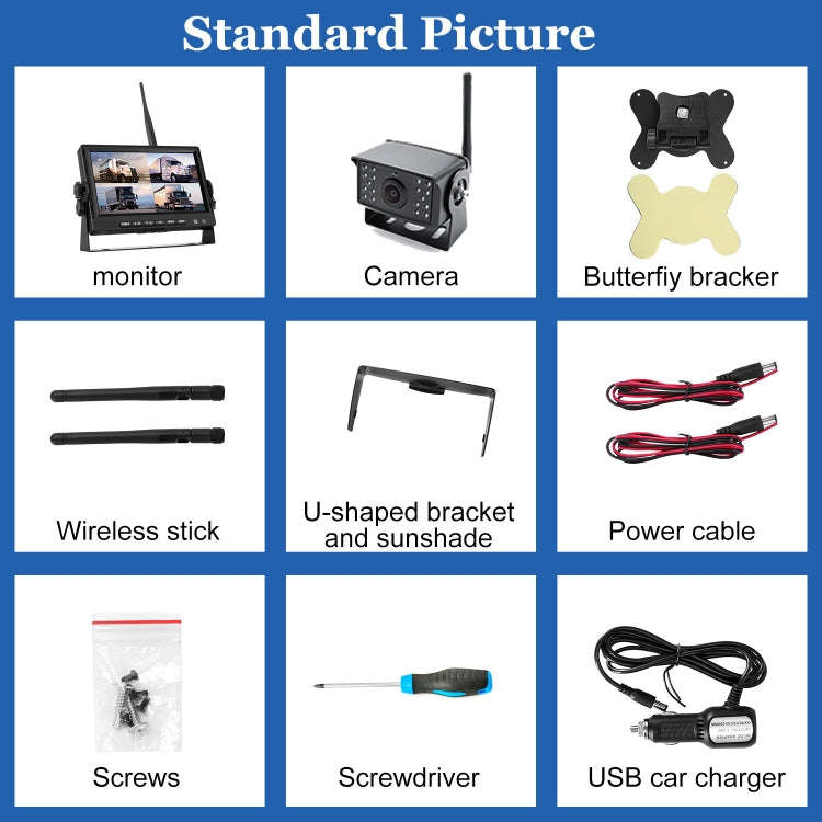 7 inch Car Digital Wireless Rear-view Split-screen Monitor Four Record, Four Record