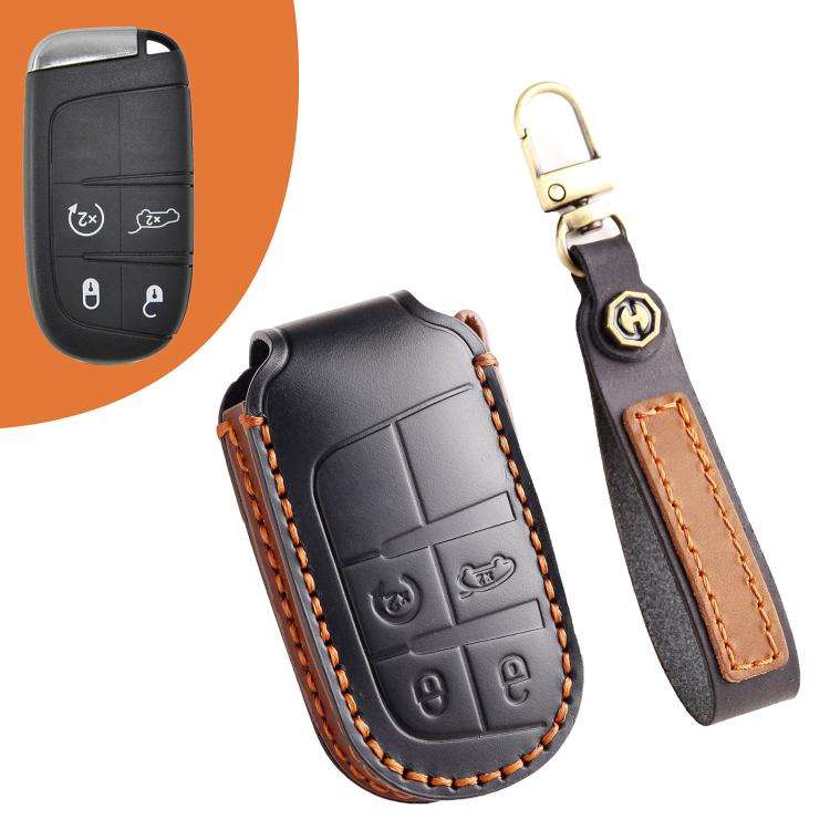 Hallmo Car Genuine Leather Key Protective Cover for Jeep Compass 4-button, For Jeep Compass 4-but...