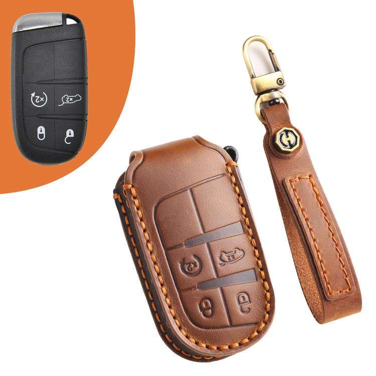 Hallmo Car Genuine Leather Key Protective Cover for Jeep Compass 4-button, For Jeep Compass 4-but...