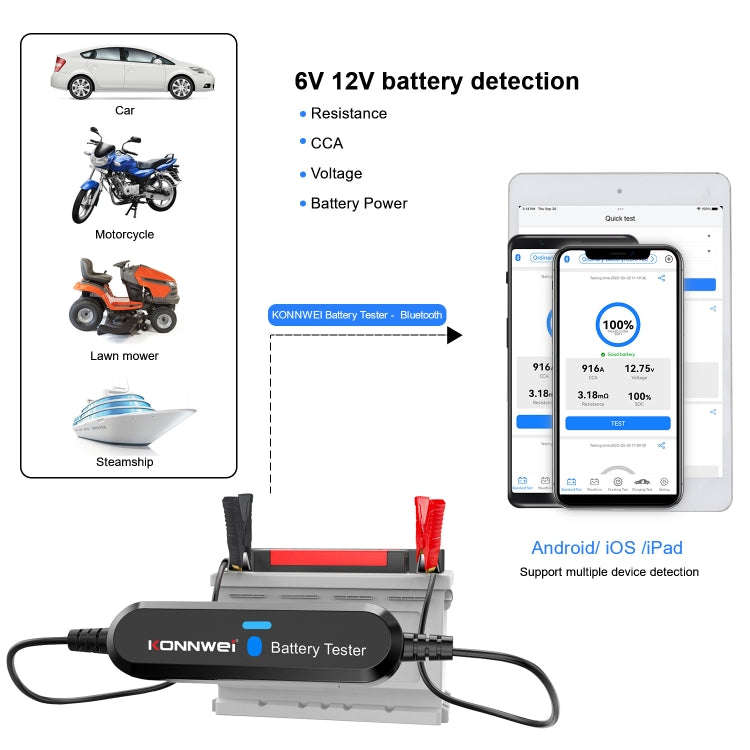 KONNWEI BK100 X431 BST360 Car Bluetooth Battery Tester, BK100 (Black), BK100